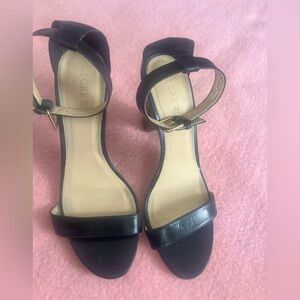 J Crew Block Black Leather Heel Sandals Size 10 Made In Italy